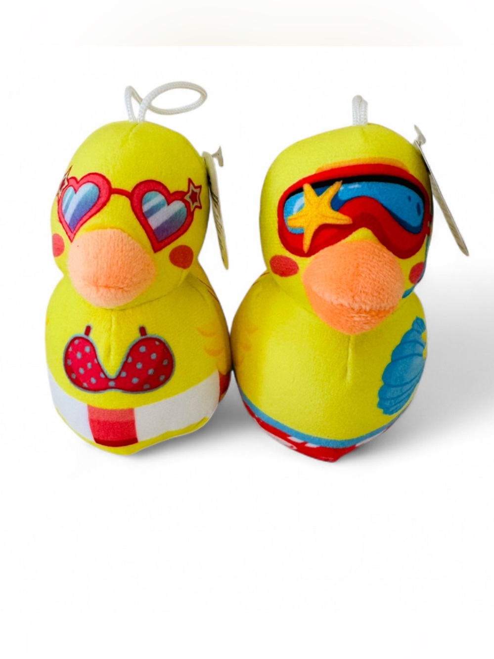 Lot Of 2 Dressed Up Duck Plush -Bikini Duck & Snorkel  Duck Toy Beach Theme 4”